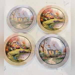 Thomas Kinkade “Everette’s Cottage” Coasters Set/Natural Sandstone